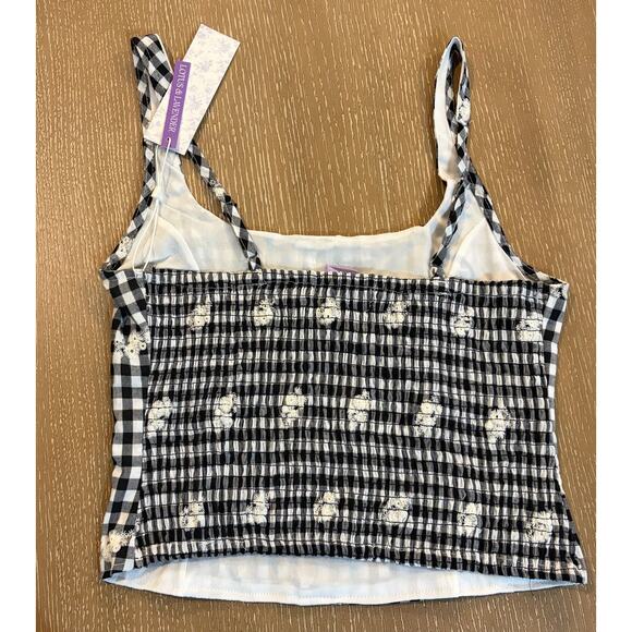 Lotus & Lavender TanK Top M Black White Gingham Floral Button Front Crop - Picture 7 of 7